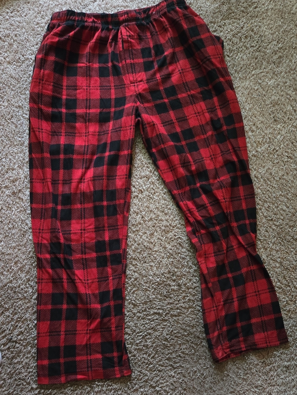 Men's Red and Black Plaid Lounge Pants - Elastic Waist